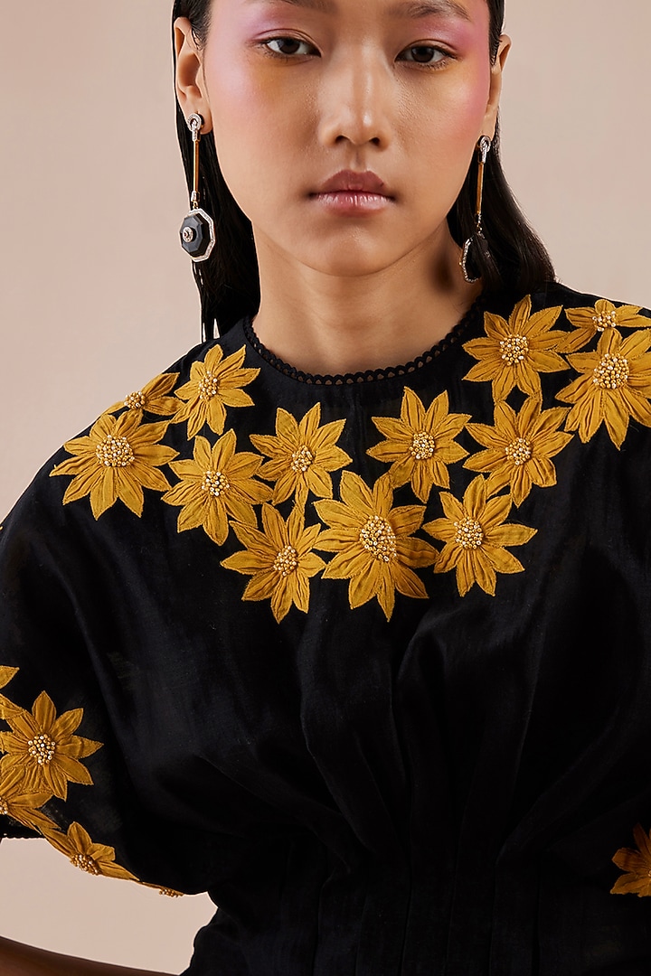Black Chanderi Embroidered Top by Chandrima at Pernia's Pop Up Shop