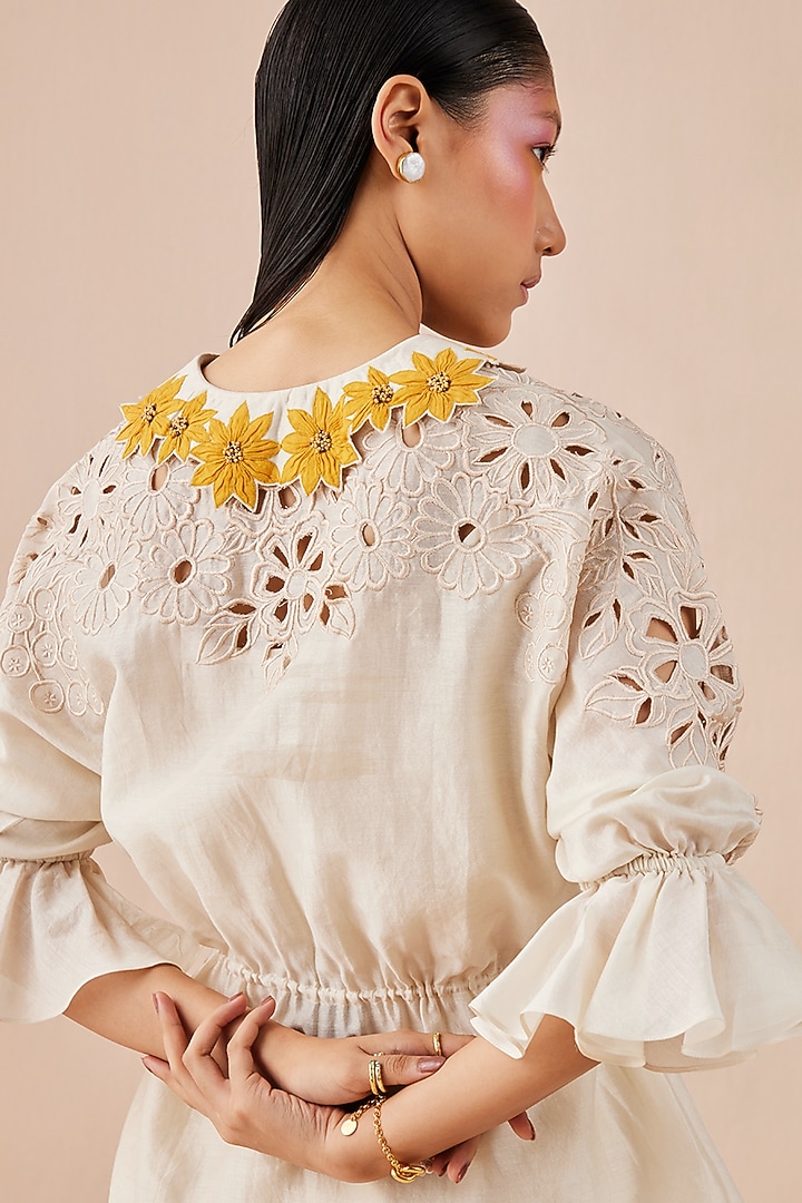 Ivory Embroidered Kimono Shirt by Chandrima at Pernia's Pop Up Shop
