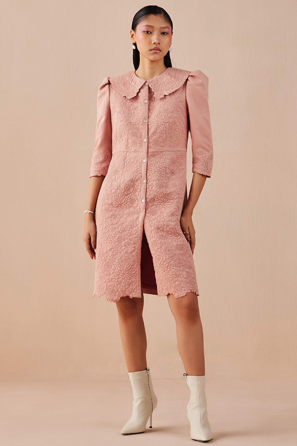 Pink Faux Suede Vacation Dress by Chandrima at Pernia's Pop Up Shop