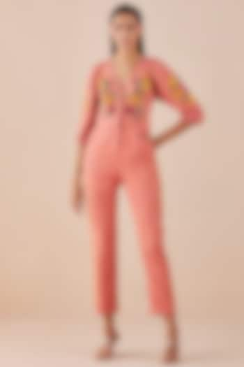 Blush Pink Embroidered Jumpsuit by Chandrima at Pernia's Pop Up Shop