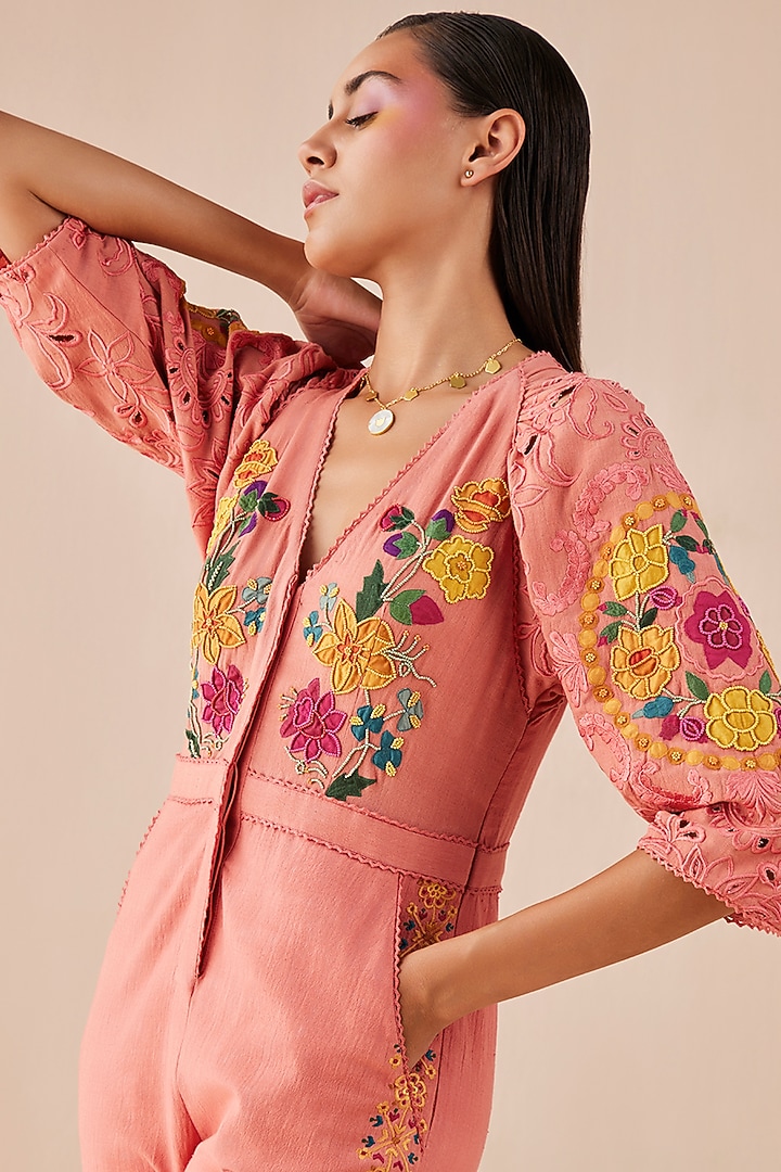 Blush Pink Embroidered Jumpsuit by Chandrima at Pernia's Pop Up Shop