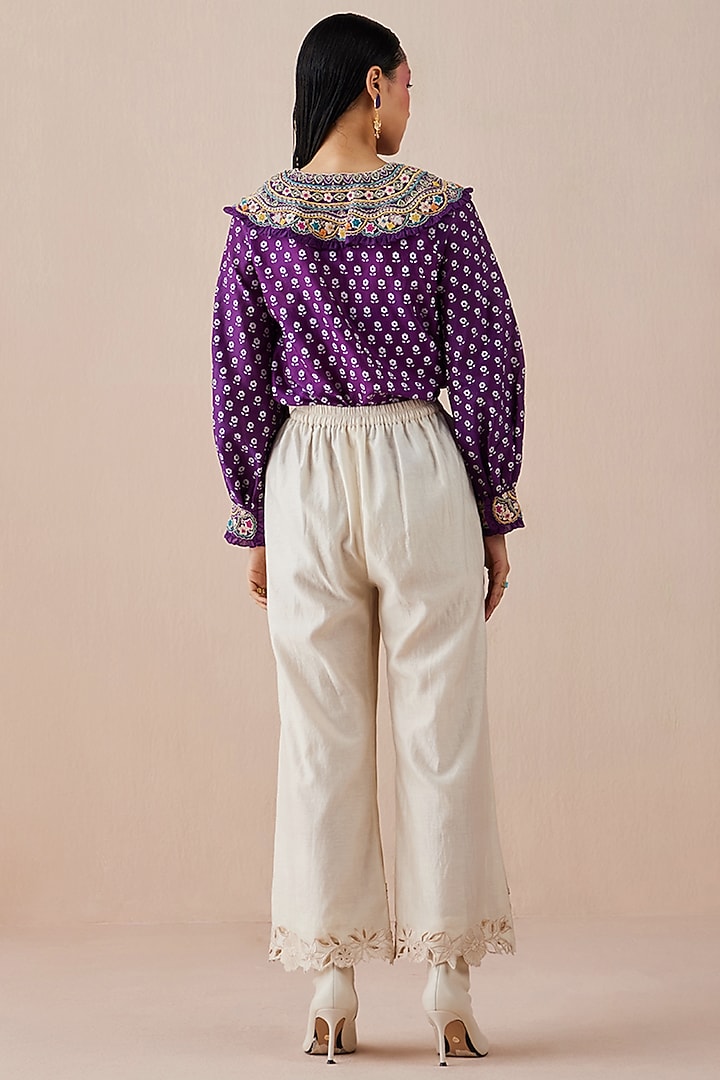 Ivory Embroidered Straight Pants by Chandrima at Pernia's Pop Up Shop