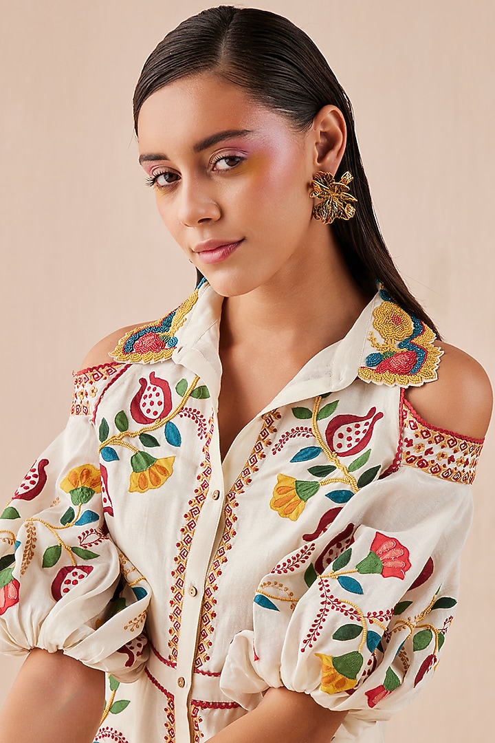 Ivory Embroidered Midi Cocktail Dress by Chandrima at Pernia's Pop Up Shop