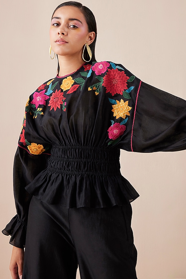 Black Embroidered Top by Chandrima at Pernia's Pop Up Shop