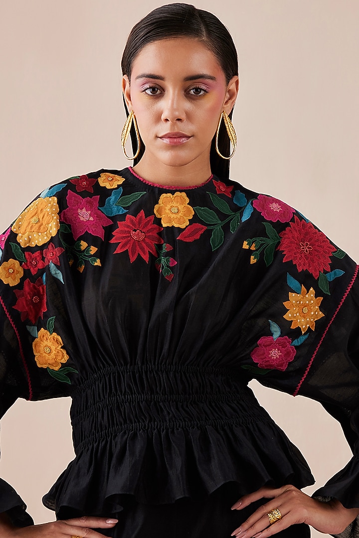 Black Embroidered Top by Chandrima at Pernia's Pop Up Shop