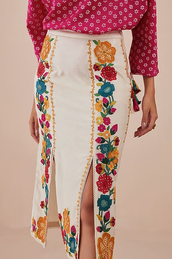 Ivory Embroidered Skirt by Chandrima at Pernia's Pop Up Shop
