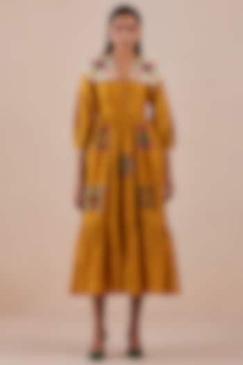 Yellow Embroidered Midi Dress by Chandrima