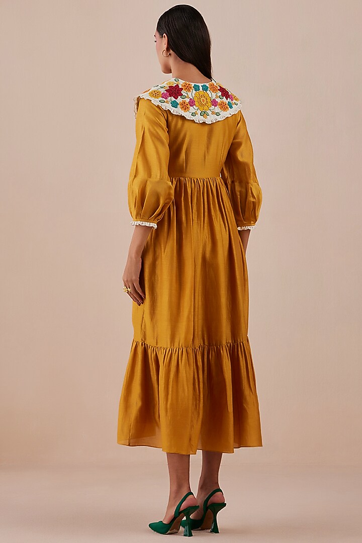 Yellow Embroidered Midi Cocktail Dress by Chandrima at Pernia's Pop Up Shop