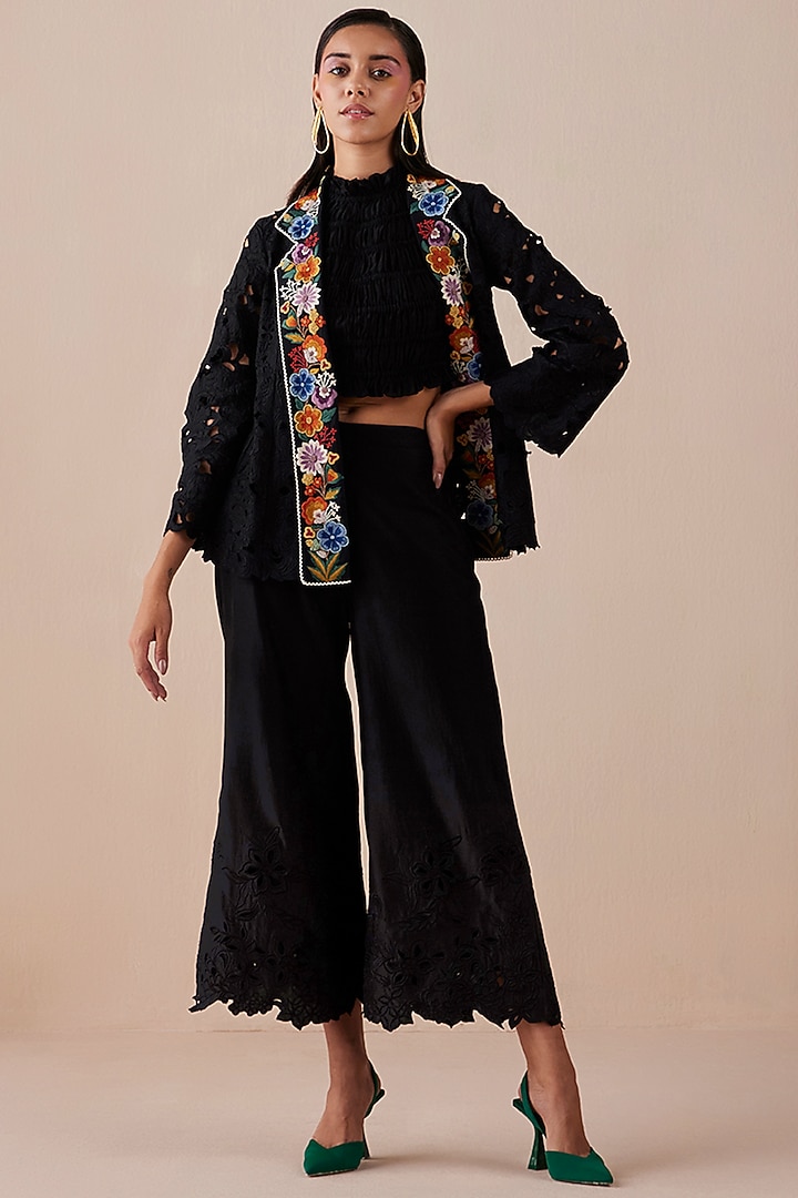 Black Embroidered Jacket by Chandrima at Pernia's Pop Up Shop