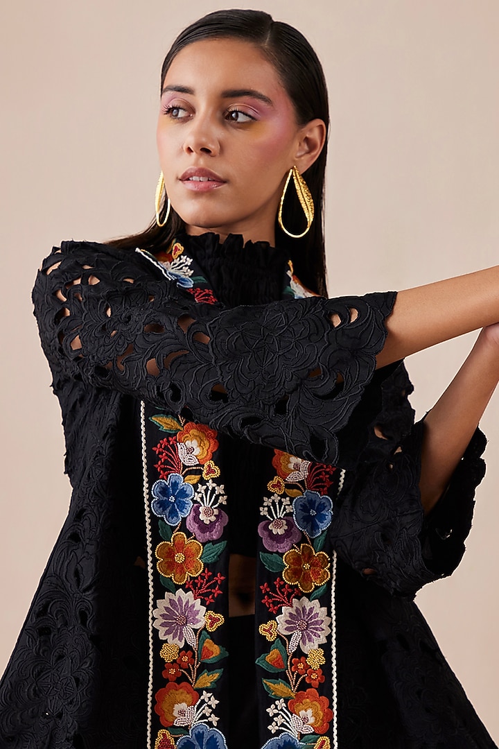 Black Embroidered Jacket by Chandrima at Pernia's Pop Up Shop