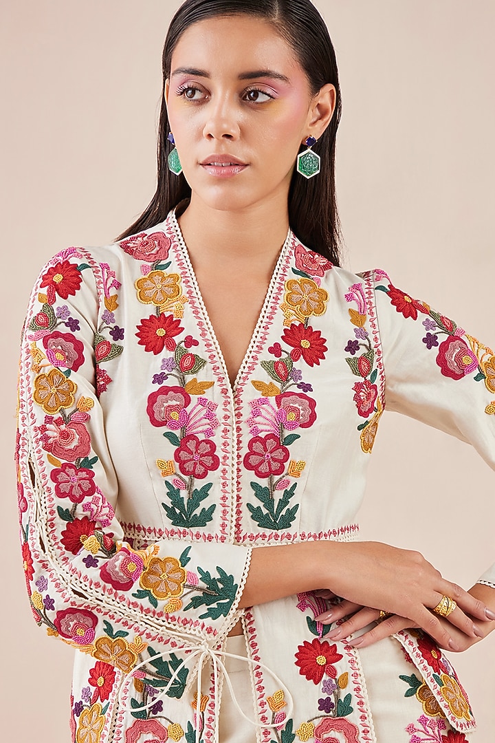 Ivory Embroidered Jacket by Chandrima at Pernia's Pop Up Shop