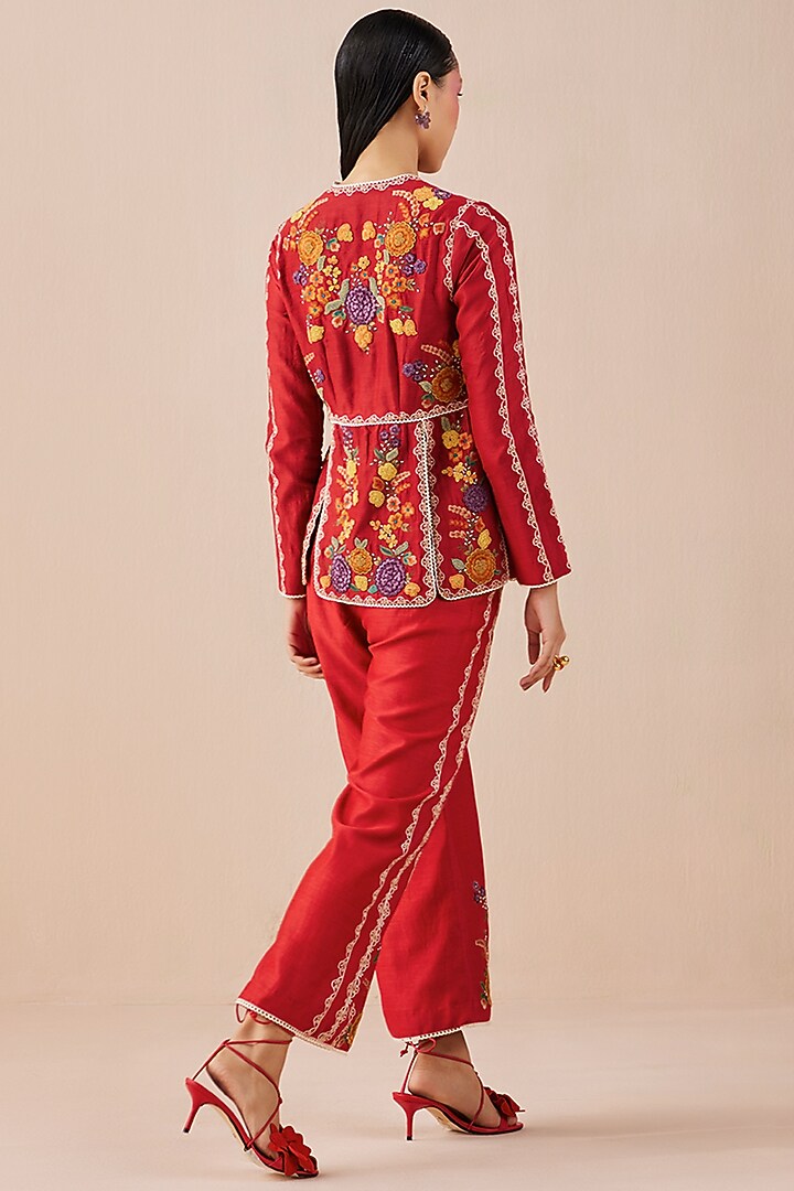 Red Embroidered Jacket by Chandrima at Pernia's Pop Up Shop