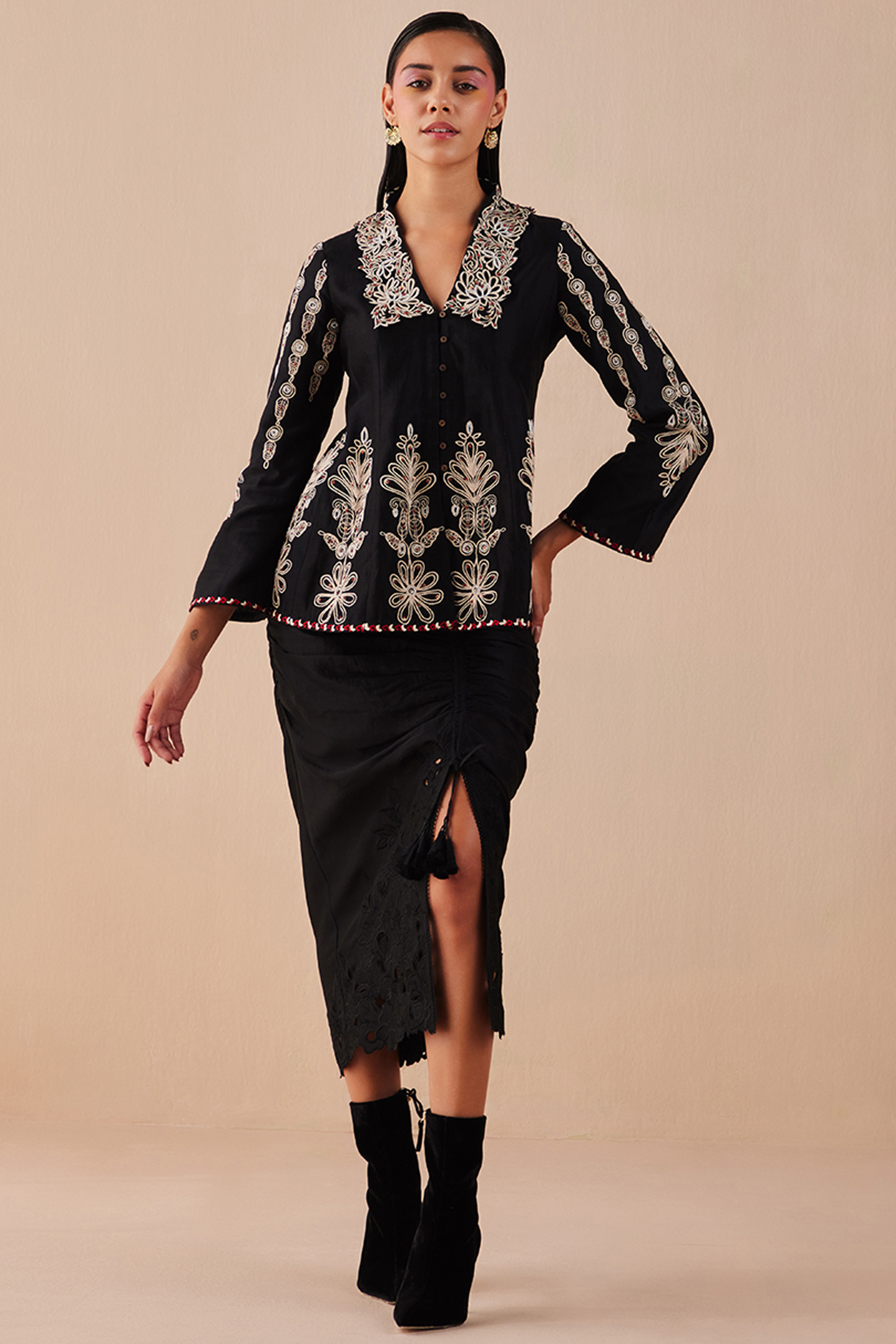 Black Embroidered Jacket by Chandrima at Pernia's Pop Up Shop