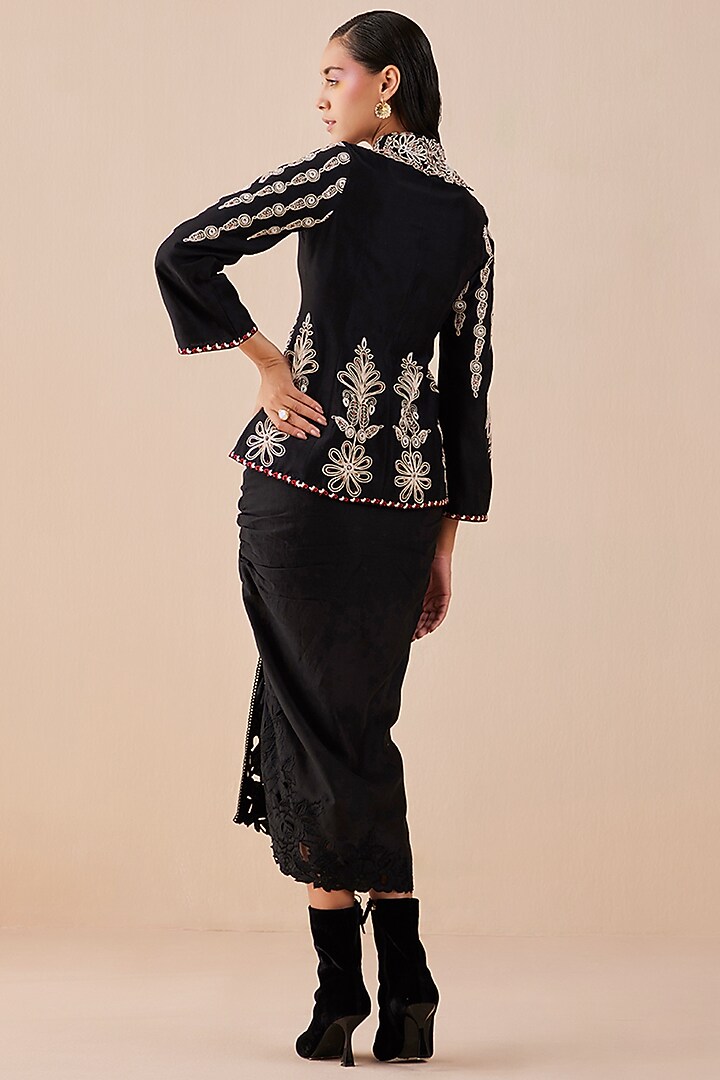 Black Chanderi Draped Skirt by Chandrima at Pernia's Pop Up Shop