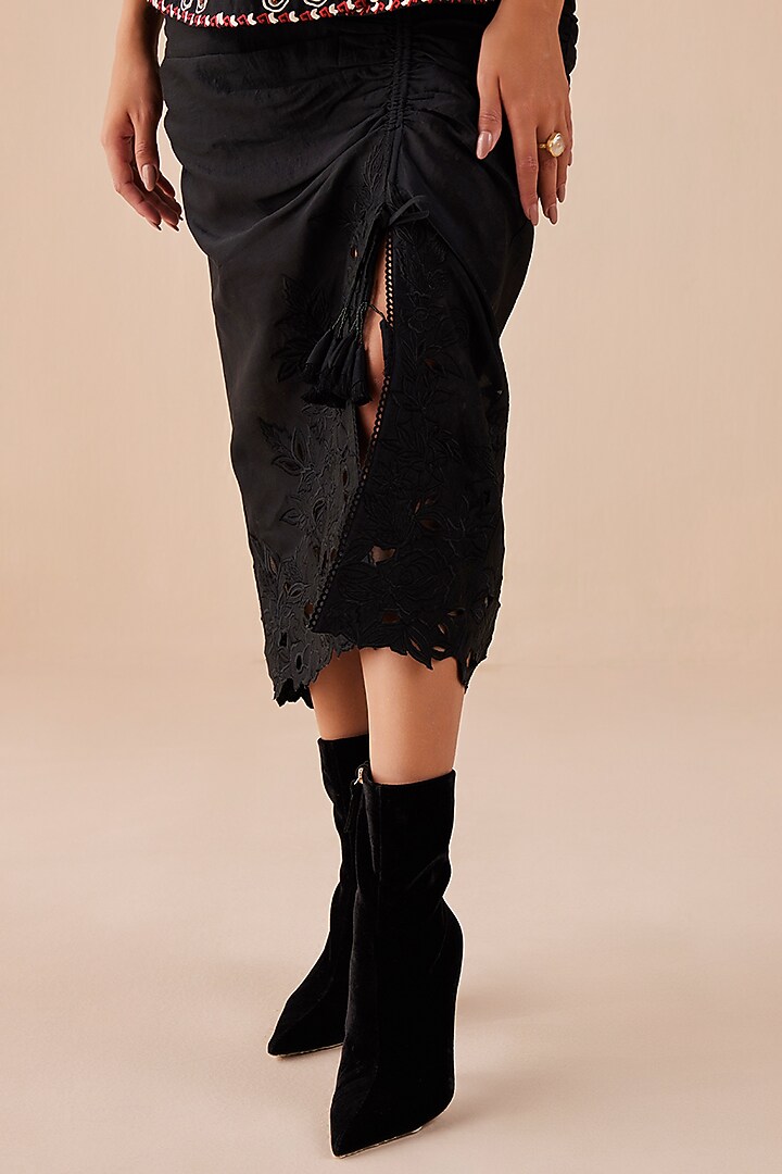 Black Chanderi Draped Skirt by Chandrima at Pernia's Pop Up Shop