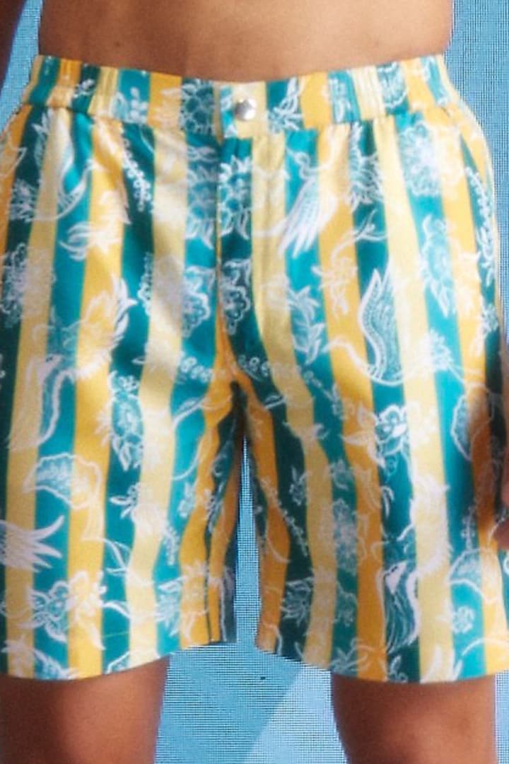 Green & Yellow Polyester Printed Swim Shorts by Dash and Dot Men at Pernia's Pop Up Shop