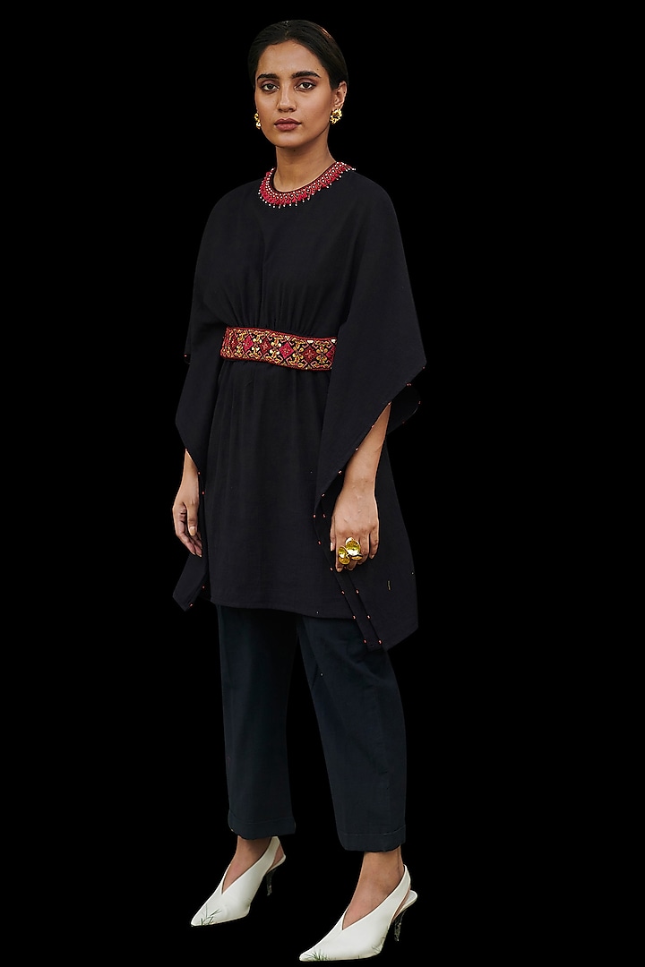 Black Embroidered Kaftan by Chandrima at Pernia's Pop Up Shop