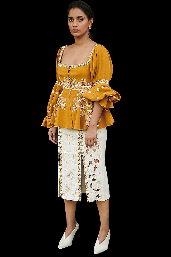 Ivory Embellished Skirt by Chandrima