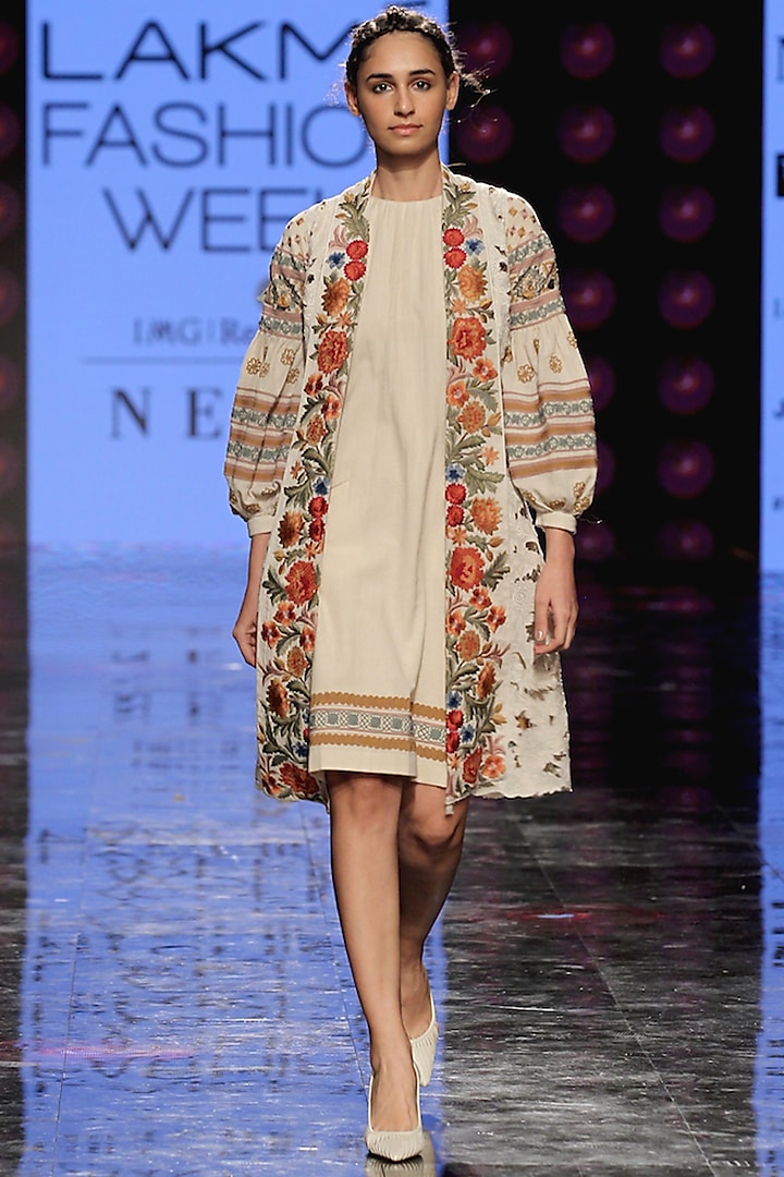 Ivory Jacket With Embroidered Lapel by Chandrima