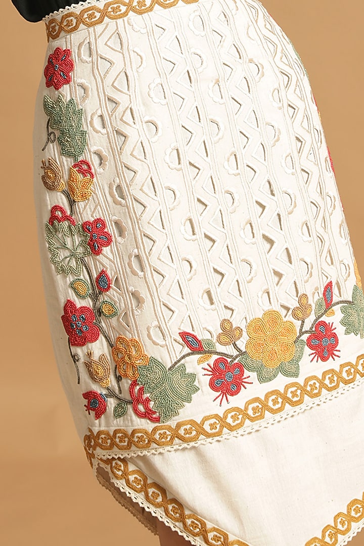 White Beads Embroidered Skirt by Chandrima at Pernia's Pop Up Shop