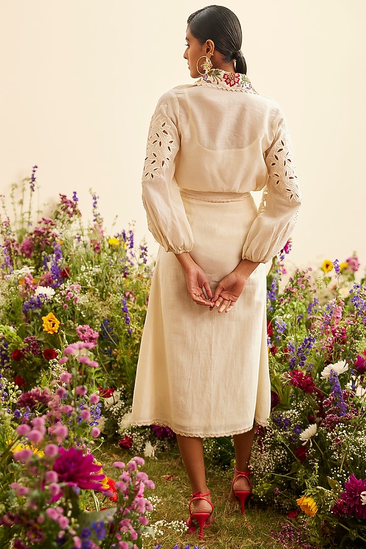 Ivory Chanderi Embroidered Skirt by Chandrima at Pernia's Pop Up Shop