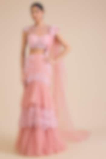 Pink Net Embroidered Concept Bridal Saree Set by Cherie D at Pernia's Pop Up Shop