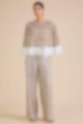 Silver Sequins Embroidered Jumpsuit With Cape by Cherie D at Pernia's Pop Up Shop