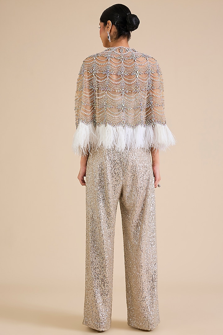 Silver Sequins Embroidered Jumpsuit With Cape by Cherie D at Pernia's Pop Up Shop