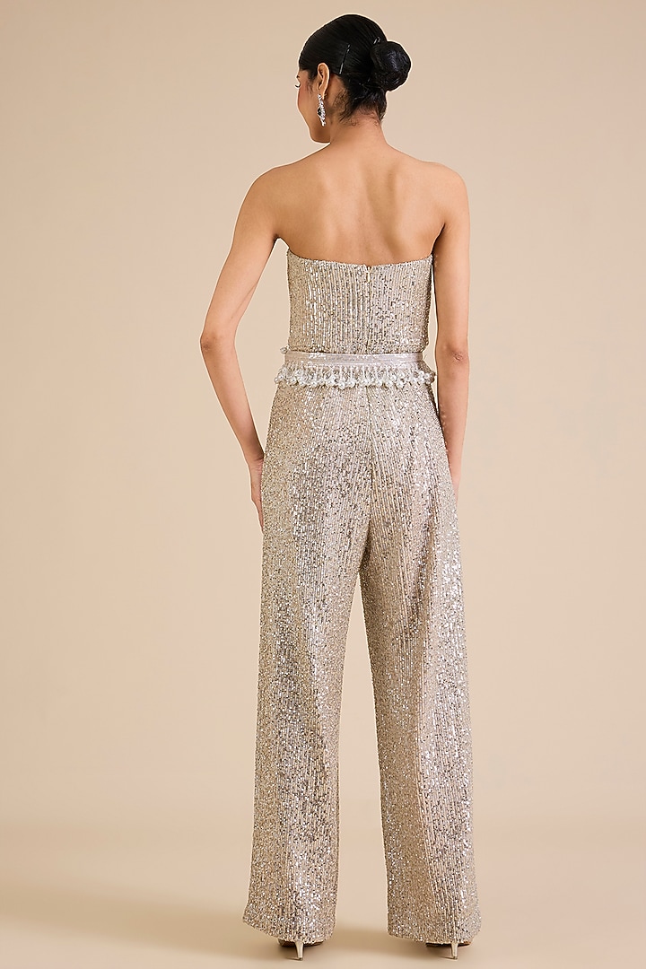 Silver Sequins Embroidered Jumpsuit With Cape by Cherie D at Pernia's Pop Up Shop