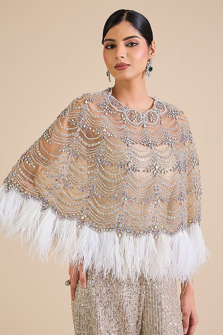 Silver Sequins Embroidered Jumpsuit With Cape by Cherie D at Pernia's Pop Up Shop