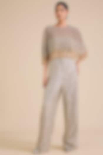 Gold Sequins Embroidered Jumpsuit With Cape by Cherie D at Pernia's Pop Up Shop