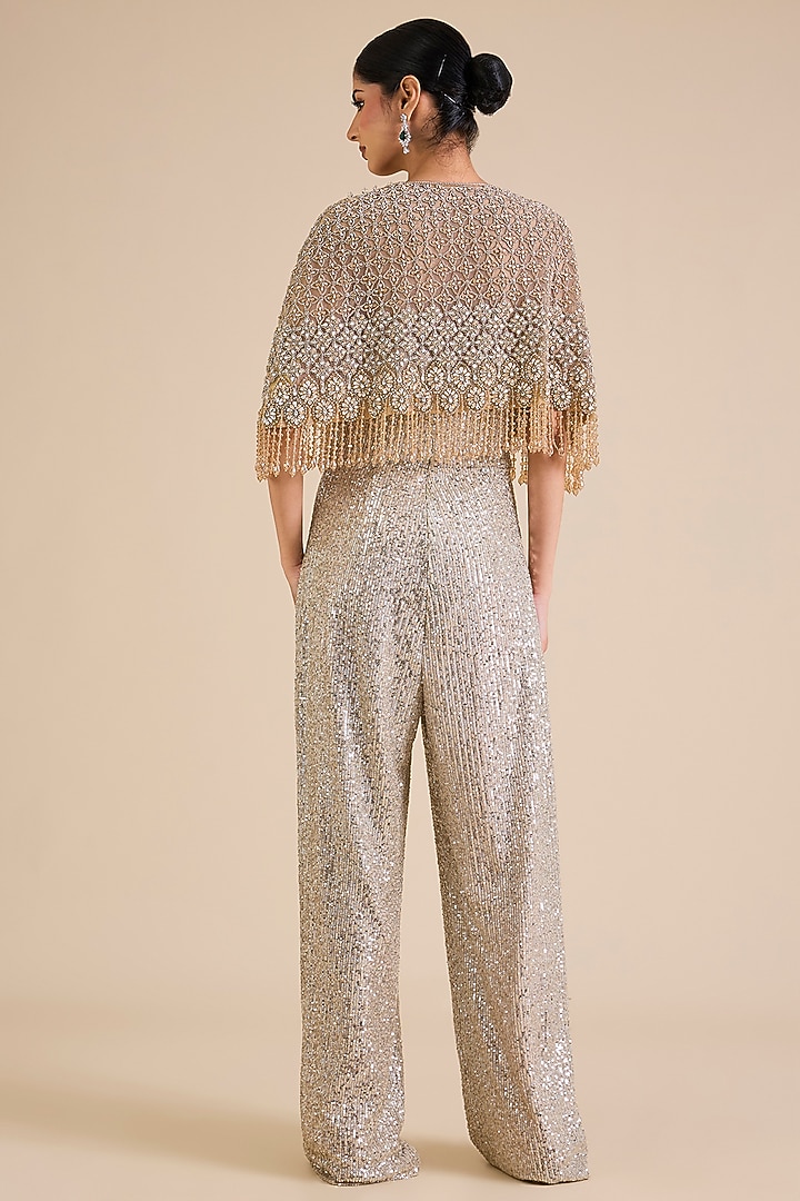 Gold Sequins Embroidered Jumpsuit With Cape by Cherie D at Pernia's Pop Up Shop