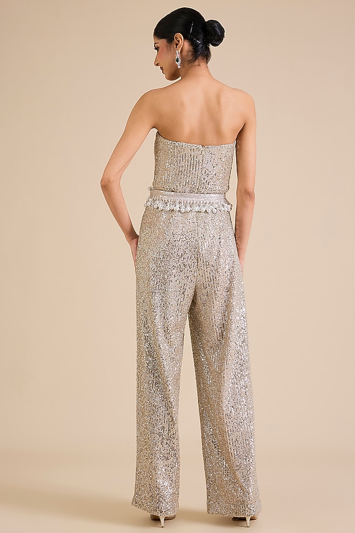 Gold Sequins Embroidered Jumpsuit With Cape by Cherie D at Pernia's Pop Up Shop