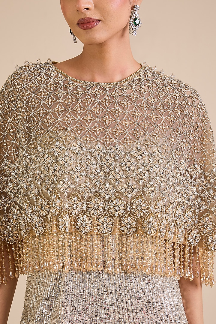 Gold Sequins Embroidered Jumpsuit With Cape by Cherie D at Pernia's Pop Up Shop