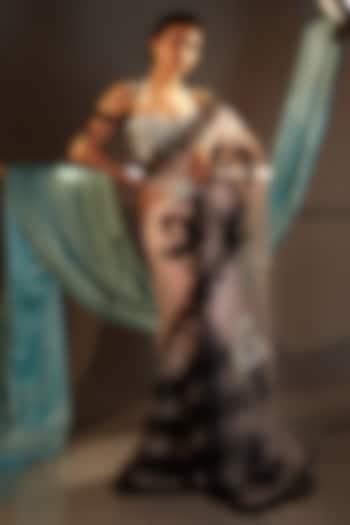 Multi-Colored Tulle Crystal Embroidered Draped Bridal Saree Set by Cherie D at Pernia's Pop Up Shop