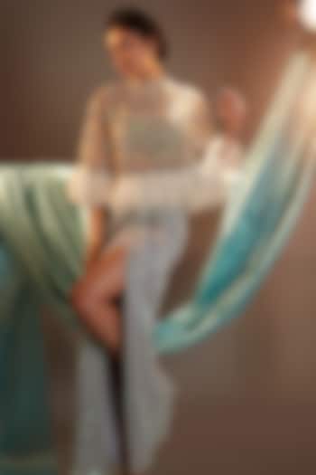 Nude Tulle Crystal Embroidered Cape Set by Cherie D at Pernia's Pop Up Shop