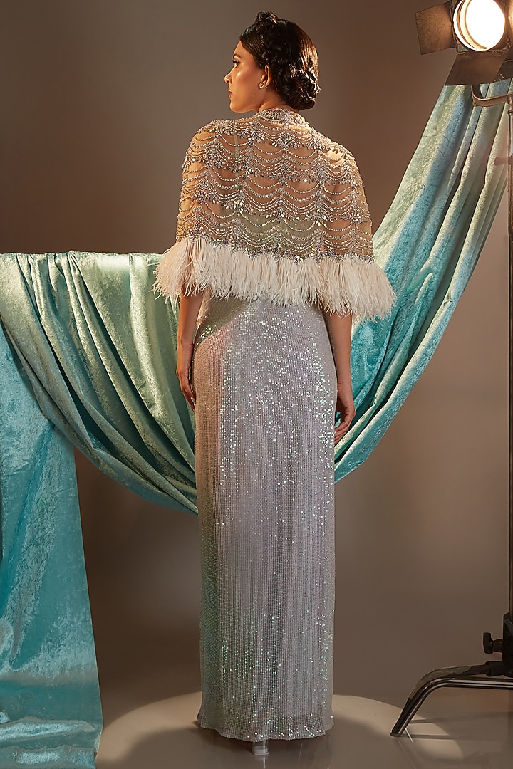 Nude Tulle Crystal Embroidered Cape Set by Cherie D at Pernia's Pop Up Shop