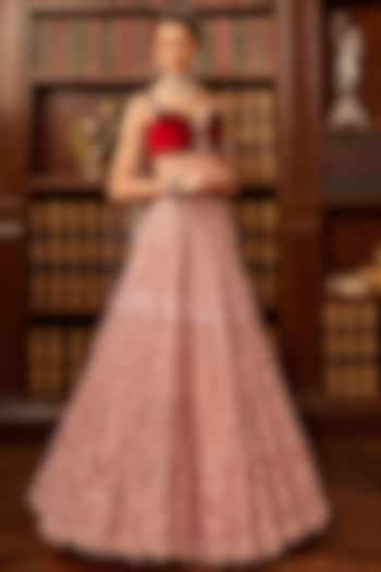 Pink Tulle Sequins Embellished Bridal Lehenga Set by Cherie D at Pernia's Pop Up Shop