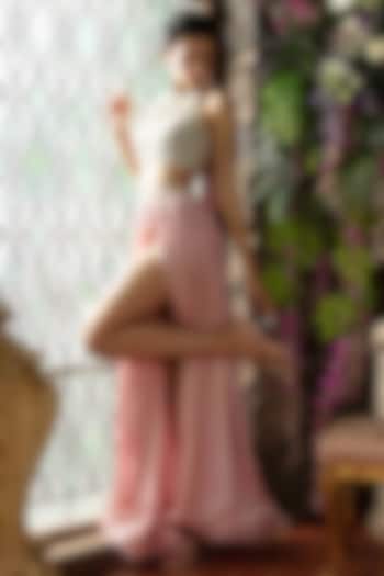 Pink Satin Georgette Skirt Set by Cherie D at Pernia's Pop Up Shop