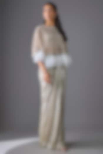 Nude Tulle Crystal Work Cape Set by Cherie D at Pernia's Pop Up Shop