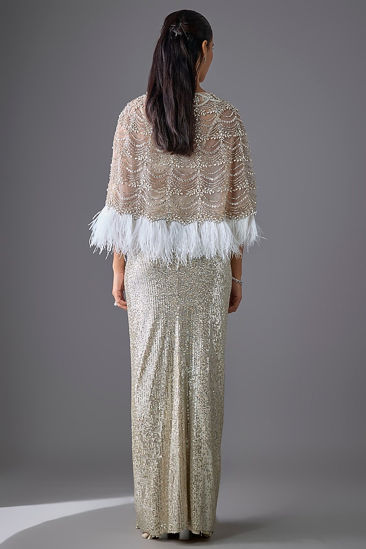 Nude Tulle Crystal Work Cape Set by Cherie D at Pernia's Pop Up Shop