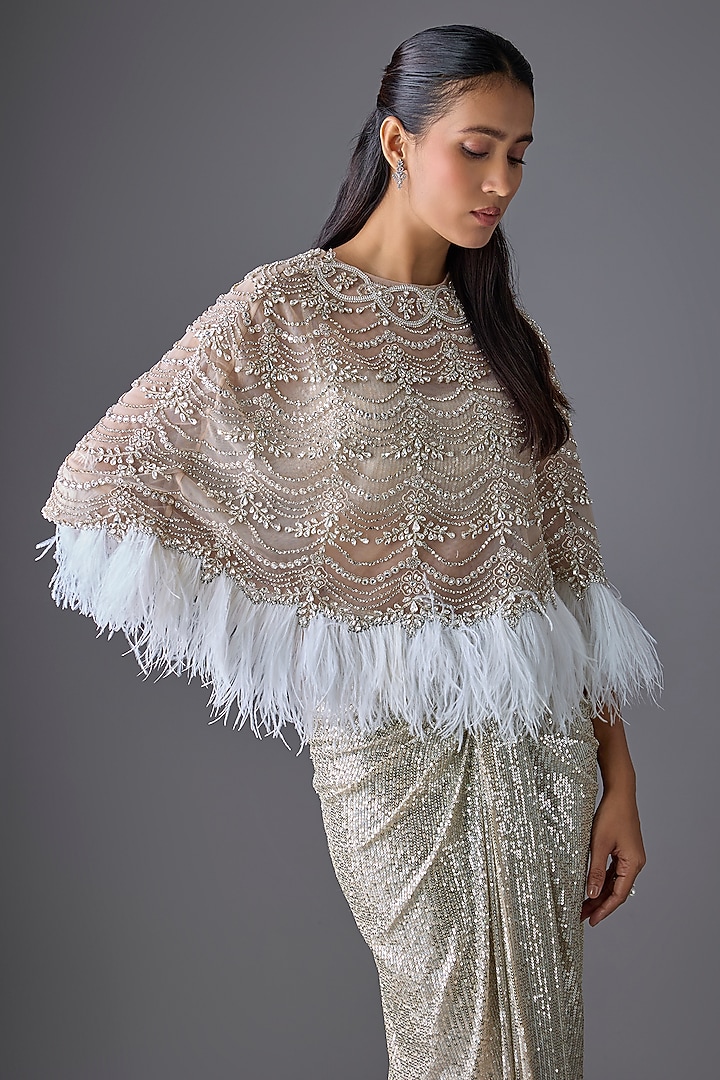Nude Tulle Crystal Work Cape Set by Cherie D at Pernia's Pop Up Shop