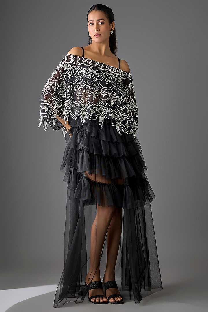 Black Tulle Ruffled Skirt Set by Cherie D at Pernia's Pop Up Shop