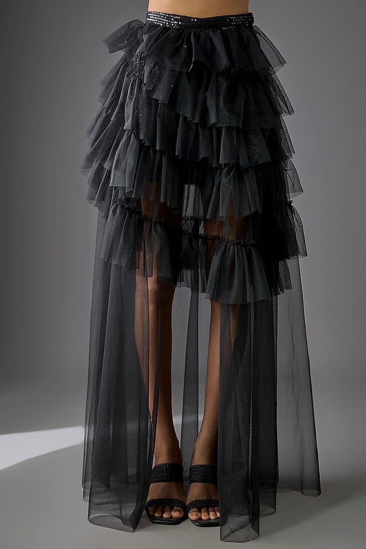 Black Tulle Ruffled Skirt Set by Cherie D at Pernia's Pop Up Shop