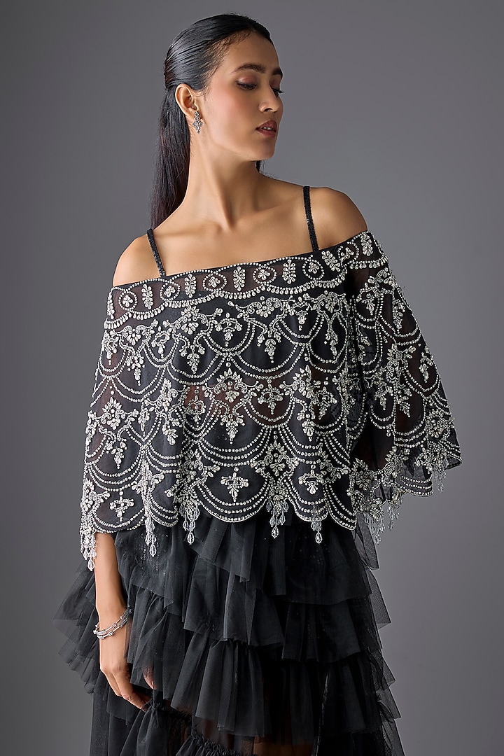 Black Tulle Ruffled Skirt Set by Cherie D at Pernia's Pop Up Shop
