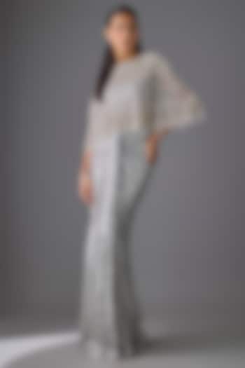 Grey Tulle Crystal Embroidered Cape Set by Cherie D at Pernia's Pop Up Shop