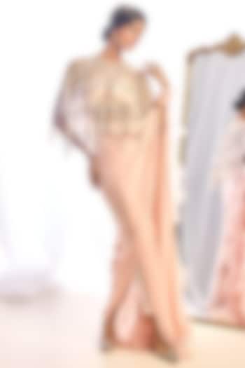 Pink Stretch Satin Pant Reception Saree Set by Cherie D at Pernia's Pop Up Shop