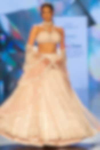 Pink Tulle Pearl & Crystal Embroidered Bridal Lehenga Set by Cherie D at Pernia's Pop Up Shop