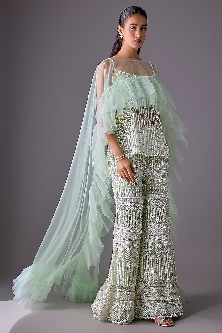 Green Tulle Cape Set by Cherie D at Pernia's Pop Up Shop