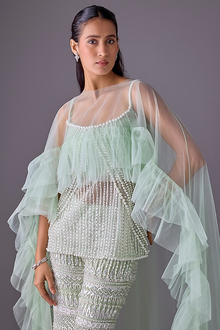Green Tulle Cape Set by Cherie D at Pernia's Pop Up Shop